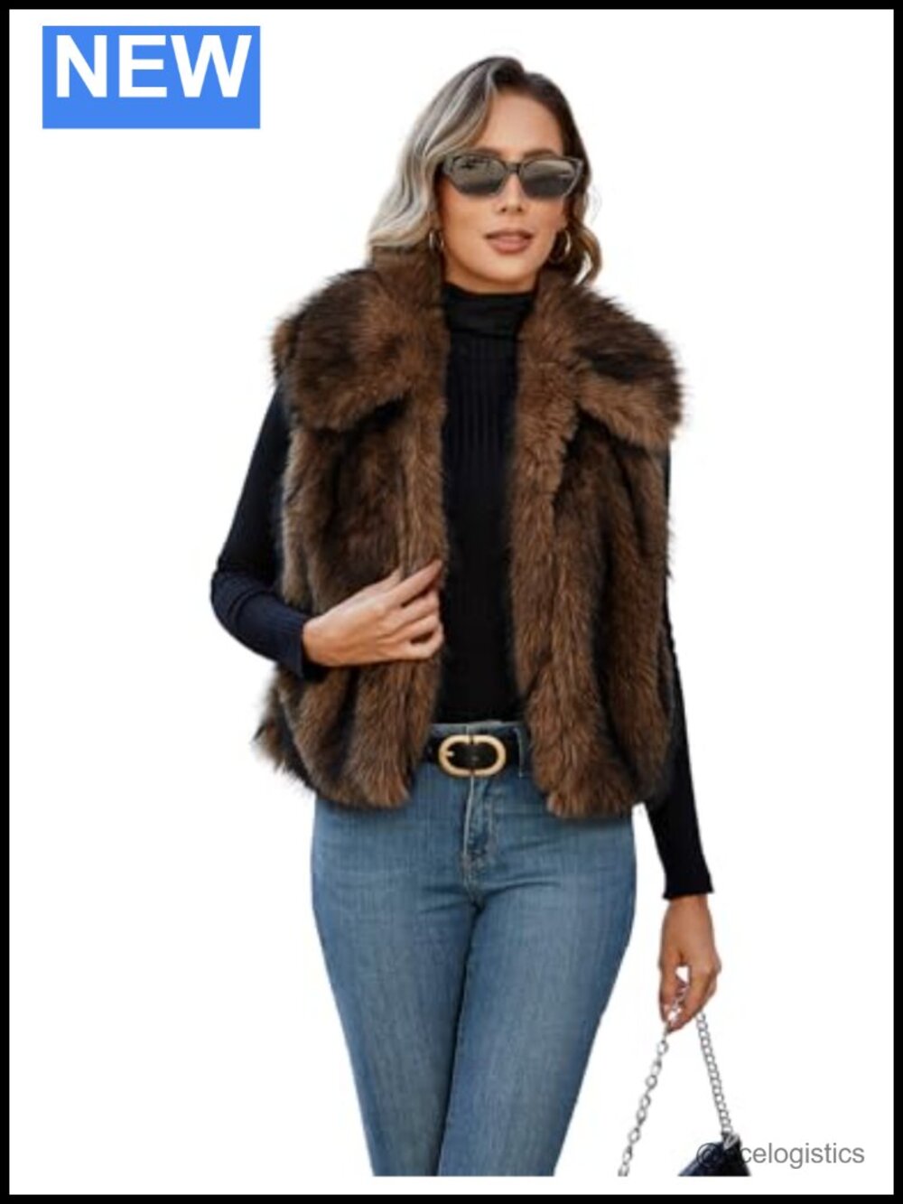 Women's Faux Fur Vest Sleeveless Lapel Collar Open Front Cardigan